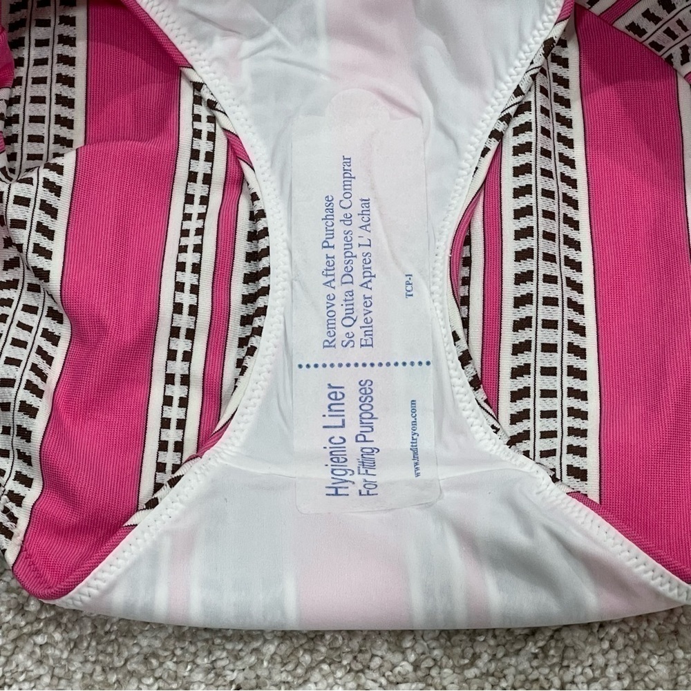 LEMLEM Amira Geo Stripe Belted One-Piece Swimsuit - Pink - Sz - XS $250 - Picture 9 of 11